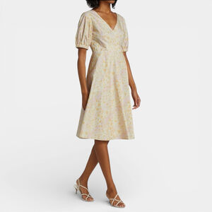 REMAIN BIRGER CHRISTENSEN Dress Size 6 Women Yellow Juliette Leopard Puff-Sleeve